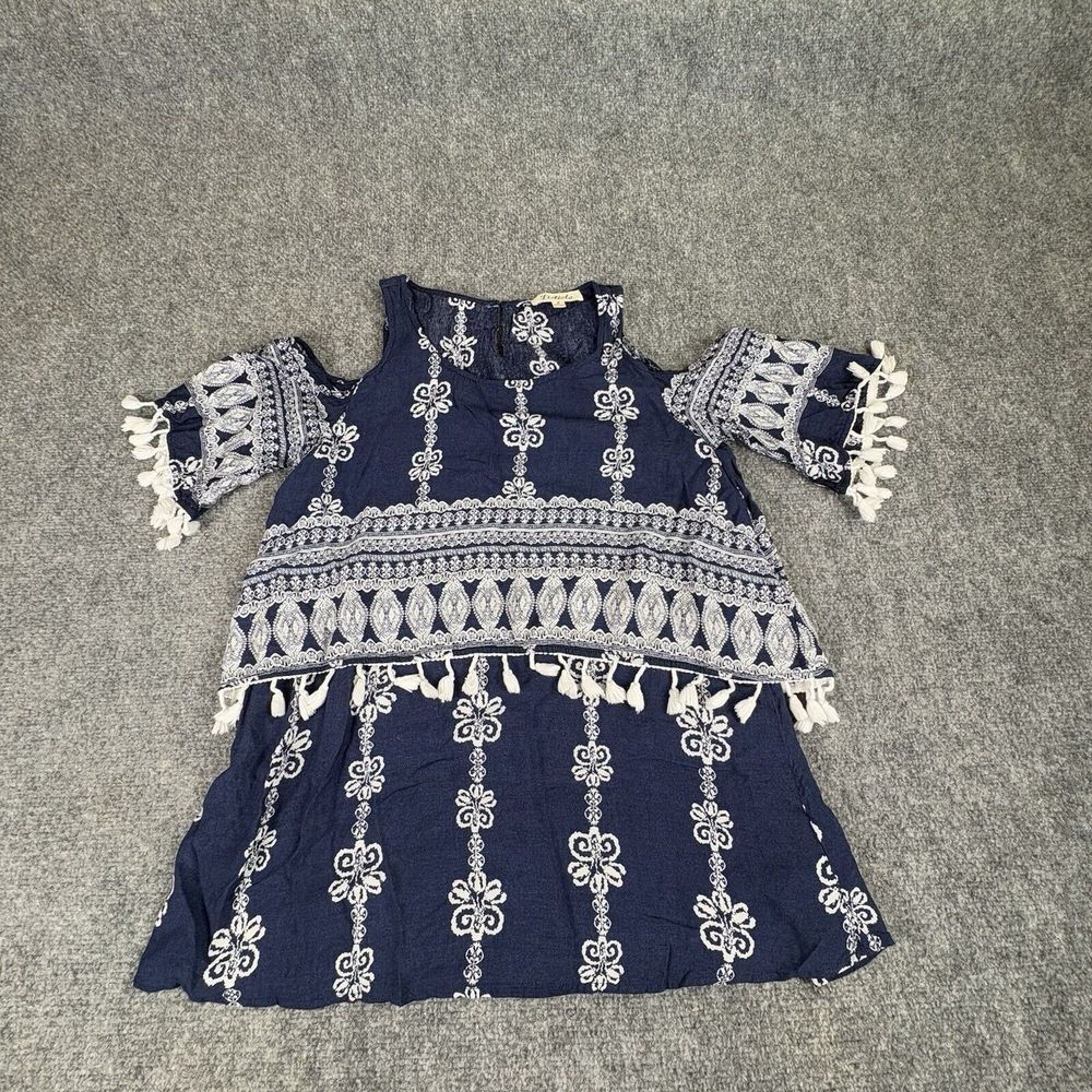 Anthropologie Listicle Top Women S Blue Tassel Cold Shoulder Boho Festival Beach